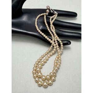 Stunning Marvella Double Strand Imitation Pearl Choker Necklace 14” Vintage